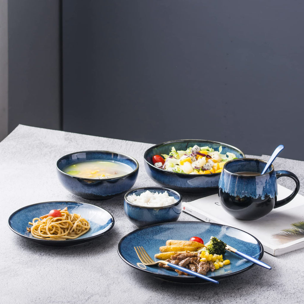 Ceramic Pasta Bowls Set of 4, 26 oz Blue R733