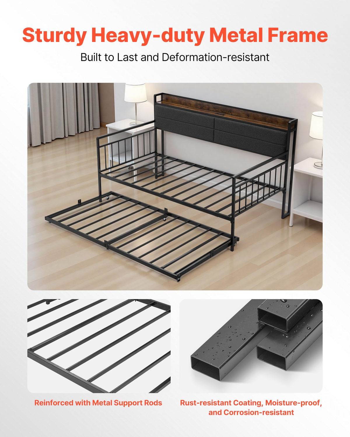 Twin Size Metal Daybed with Trundle W868