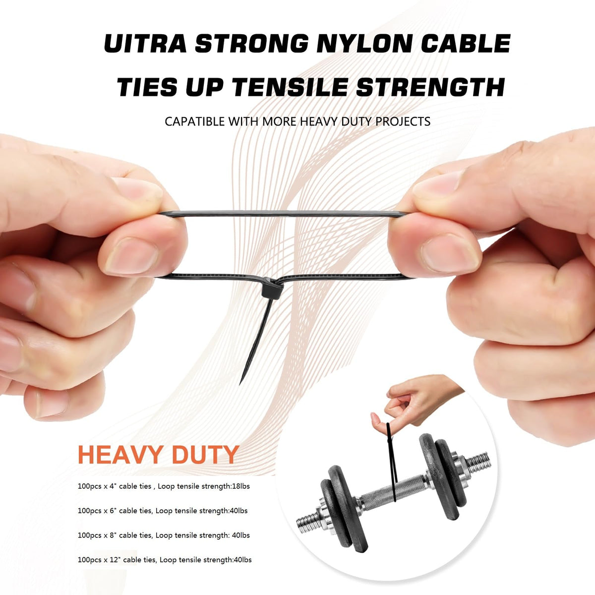 Black Assorted Sizes Nylon Cable Zip Ties 400 Pack Z7317