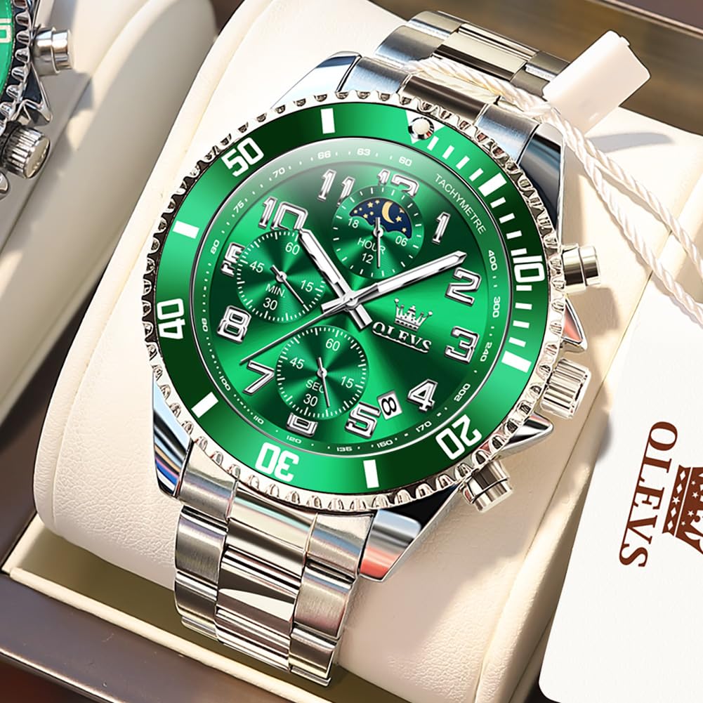 Men Luxury Chronograph Stainless Steel Waterproof Quartz Analog Watch H195730