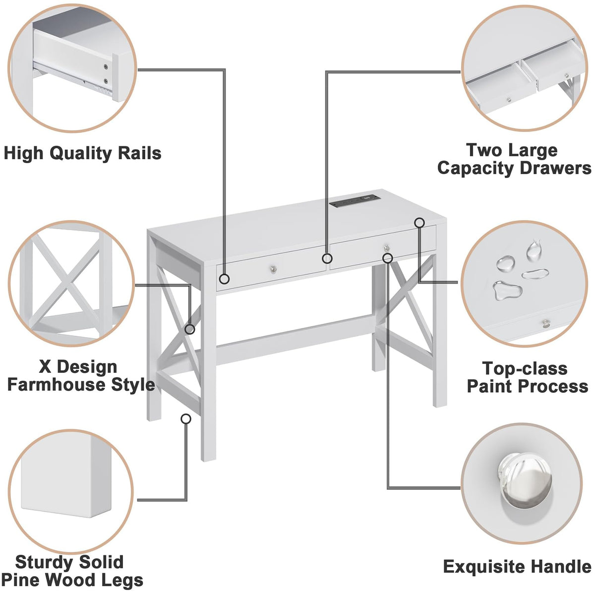 39.4 Inches Computer Desk with 2 Drawers G30538