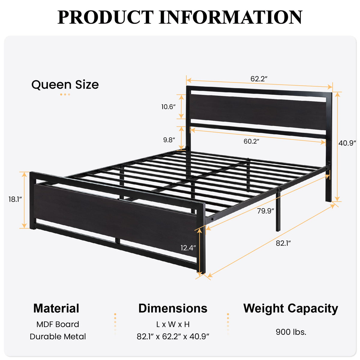 Queen Size Bed Frame with Headboard K3585