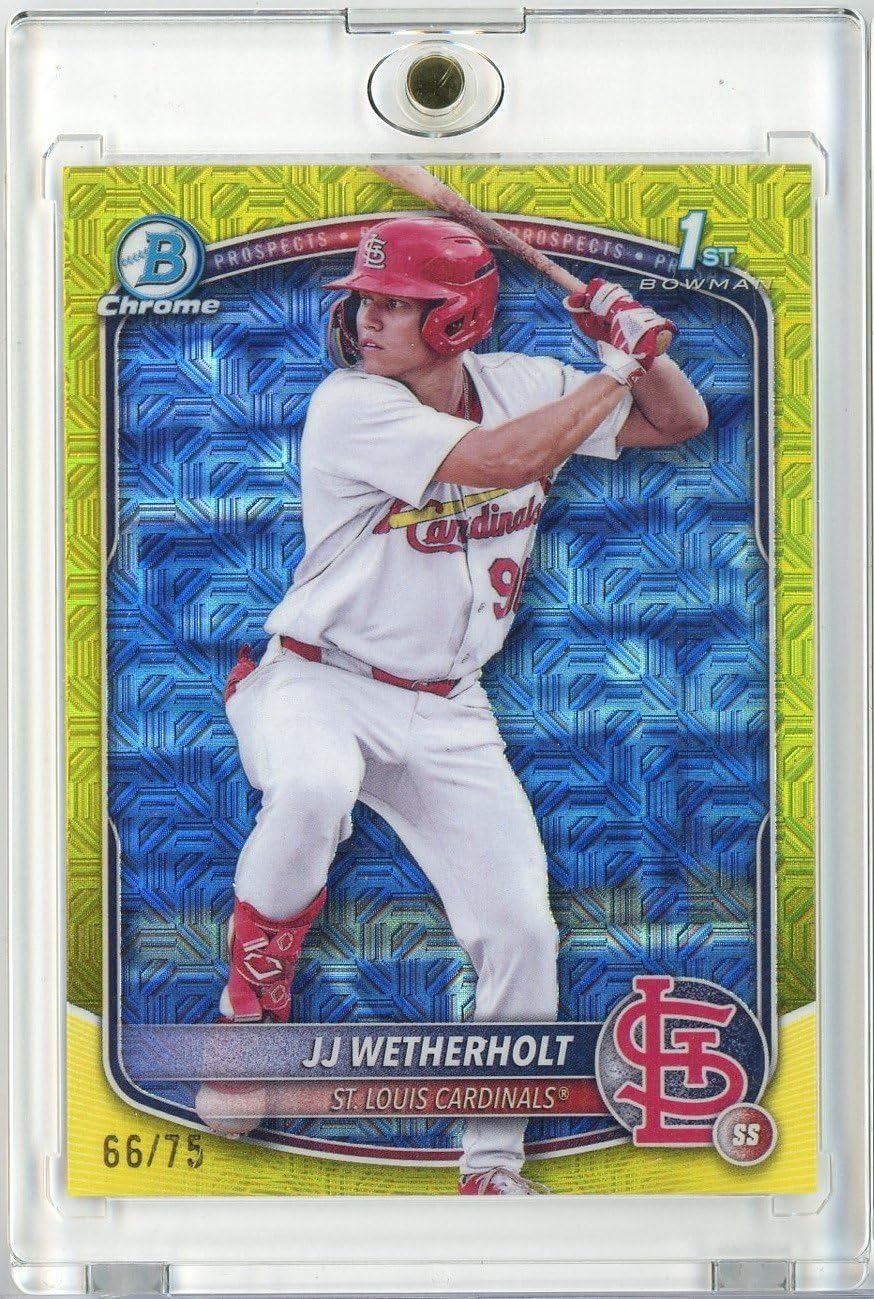 2025 Bowman Chrome JJ Wetherholt #BCP22 /75 Yellow Refractor Rookie Baseball Card B4936