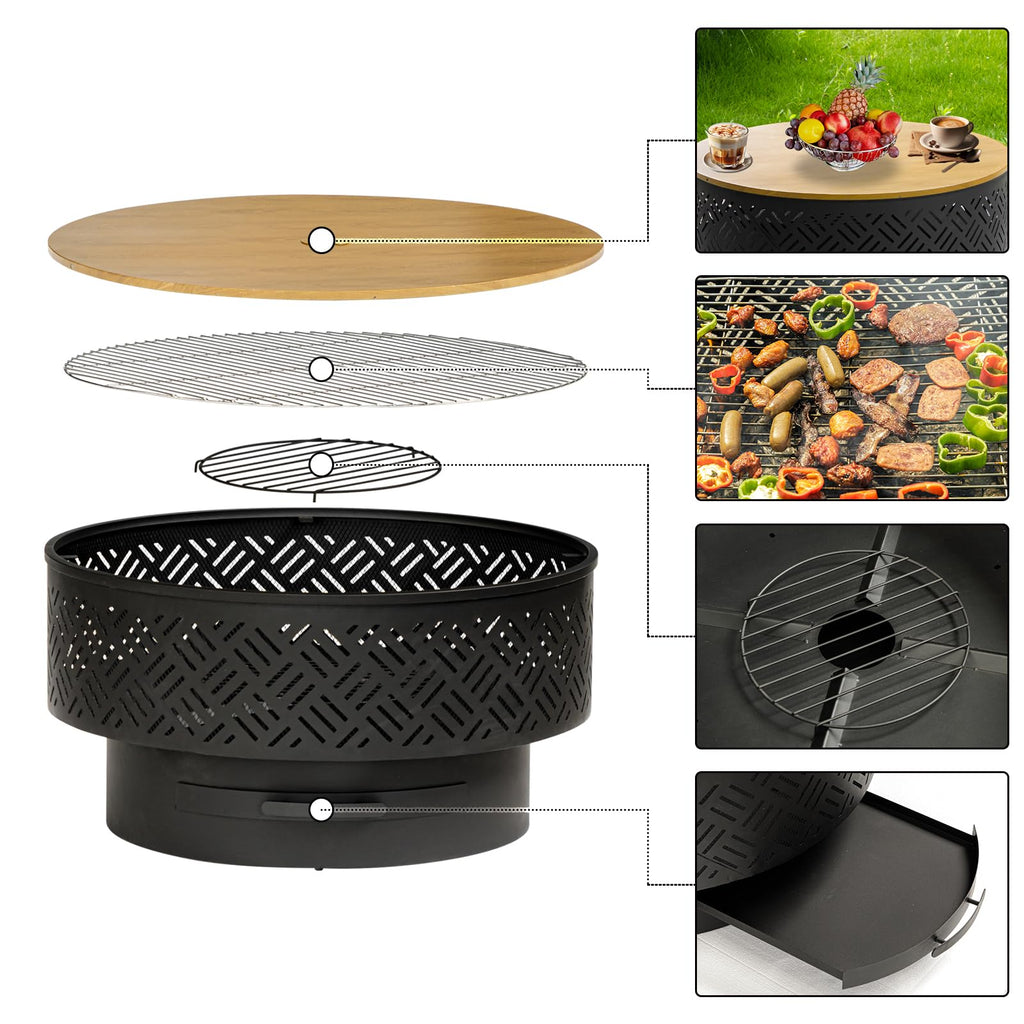 32 Inch Wood Burning Fire Pit with Grill & Lid L701220