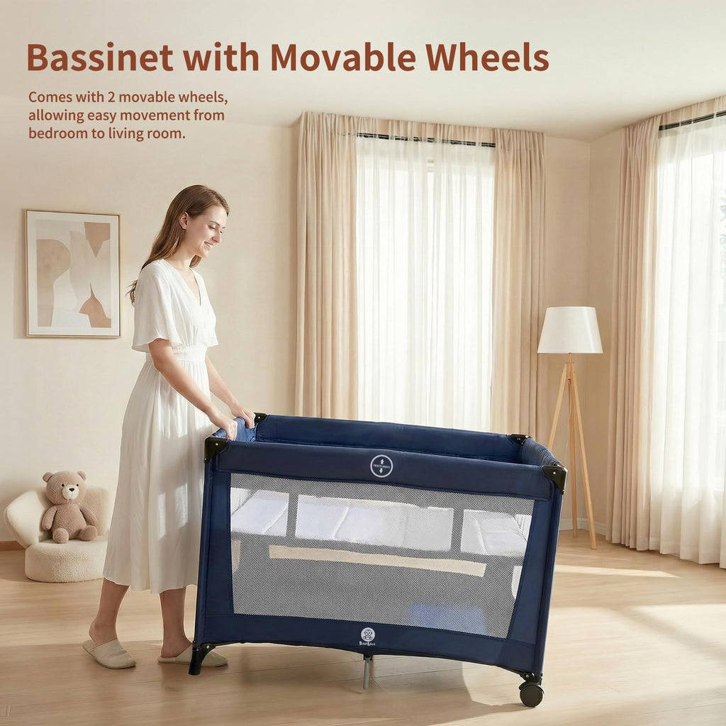 Portable Baby Bassinet with Wheels, Blue C222839