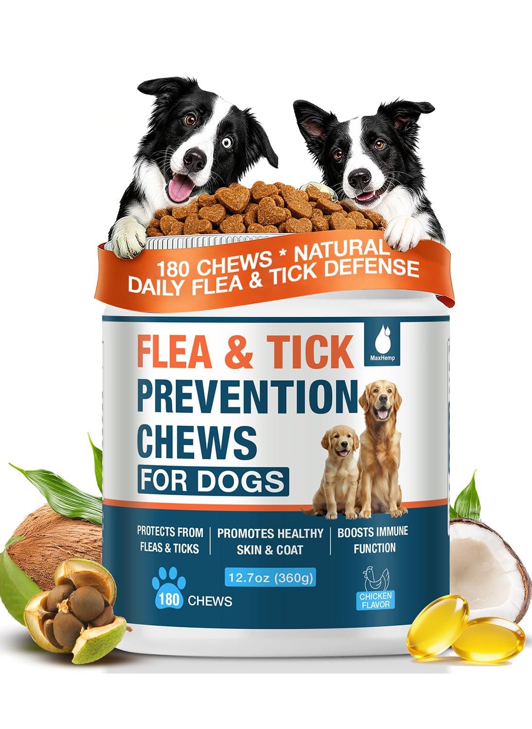 Natural Flea and Tick Chewables for Dogs, 180 Soft Chews Q80424