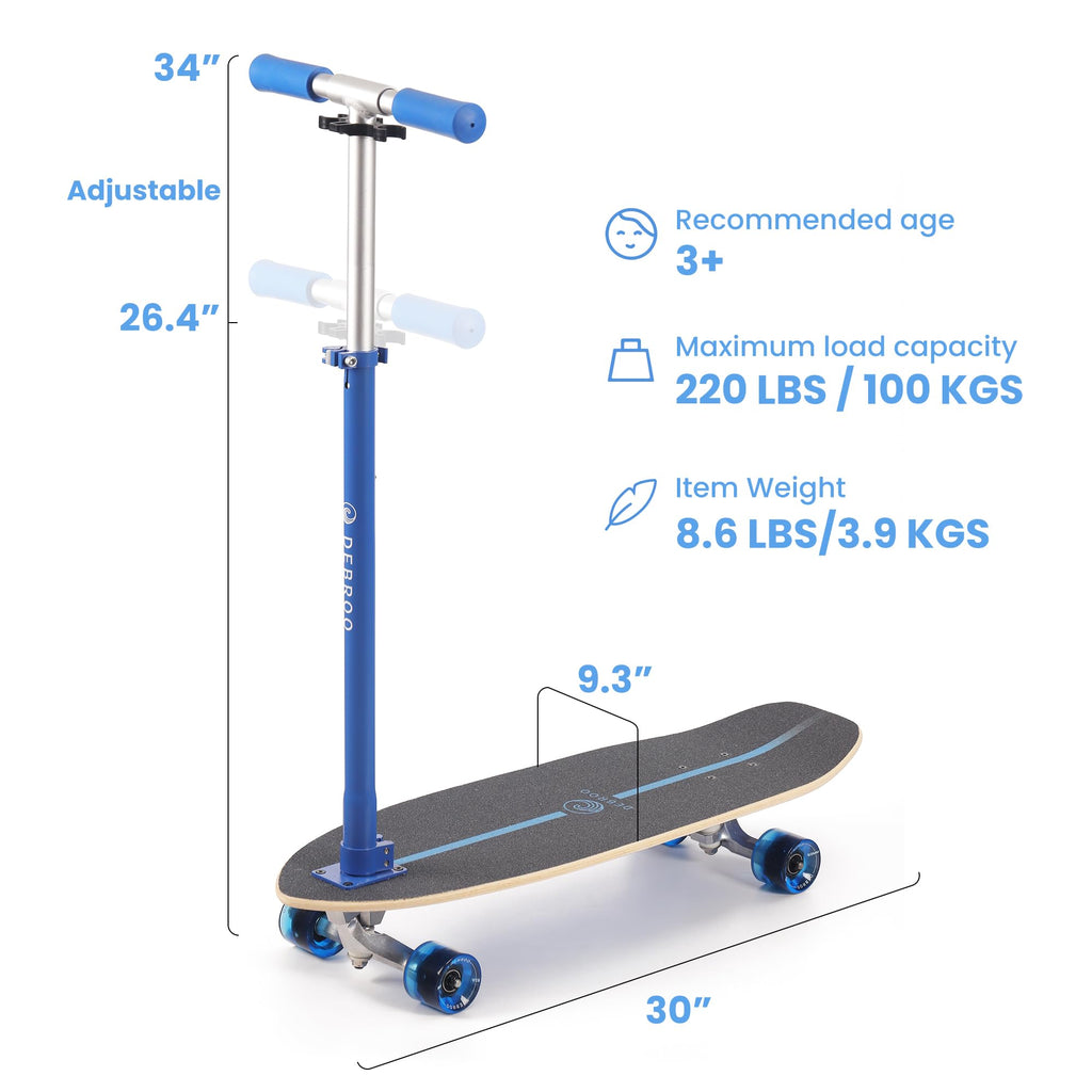 2-in-1 Kids Skateboard & Scooter with LED Light-Up Wheels, Adjustable Height, Blue Q144