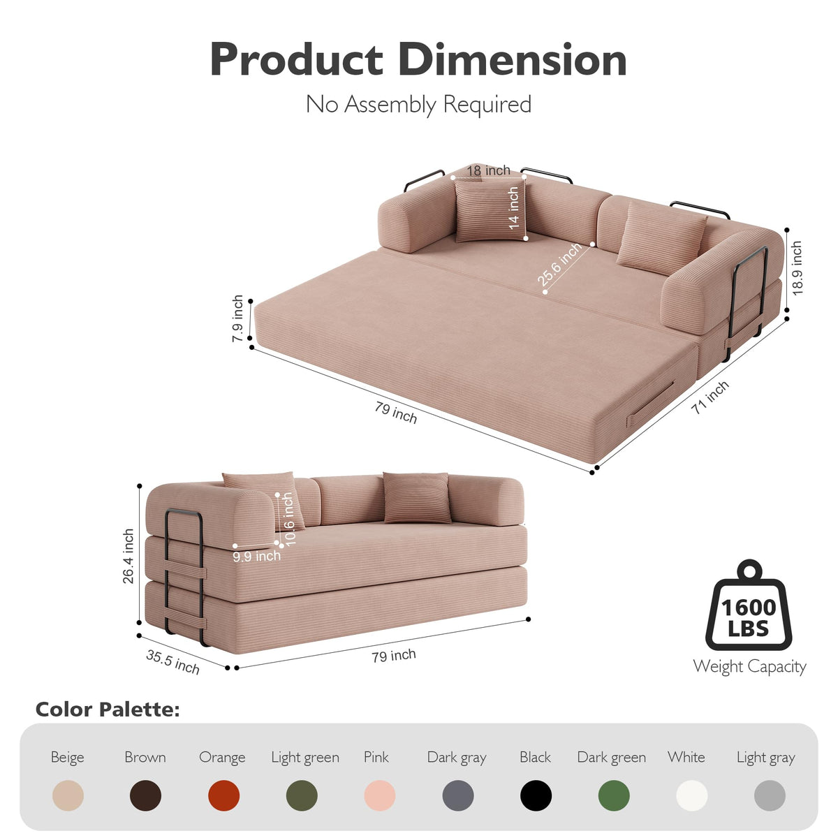 79in Boneless Convertible Futon Sofa Bed Queen I226