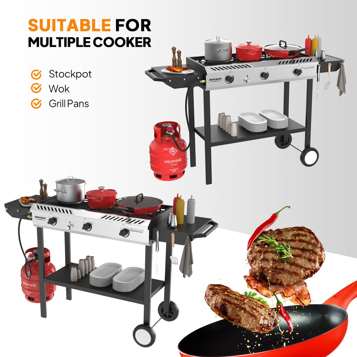 3 Burner Propane Gas Stove with Side Shelves O510402