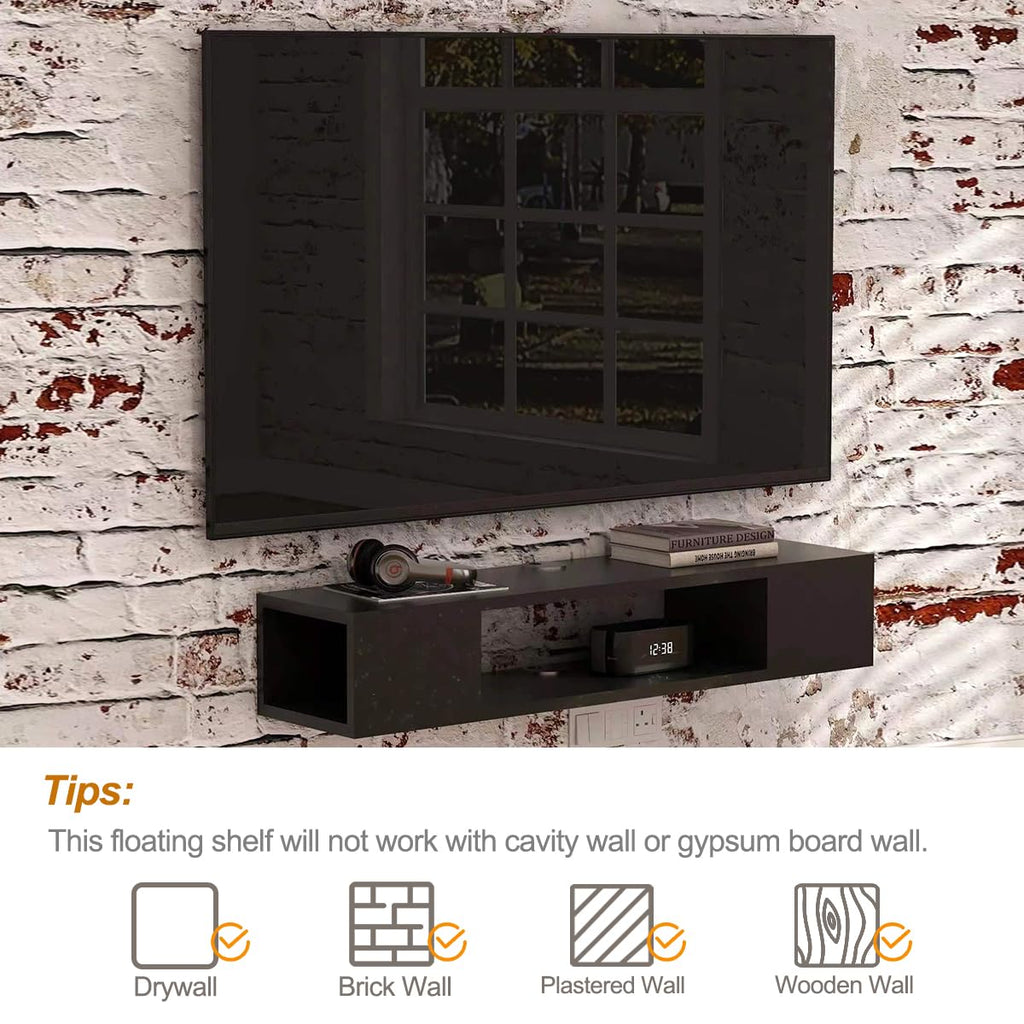Black Wall Mounted Floating TV Stand with Storage A1136