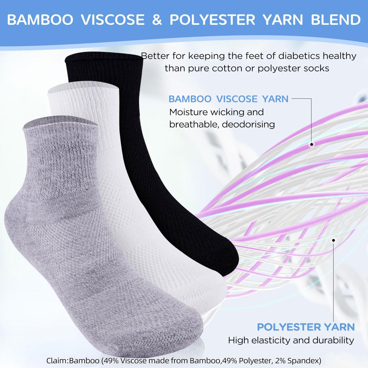 Bamboo Viscose Non Binding Ankle Socks 6 Pairs J5816