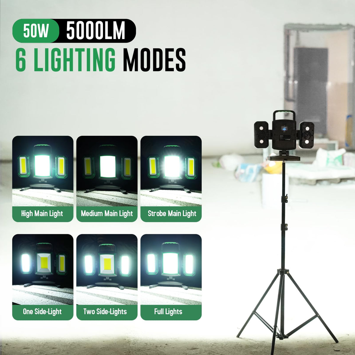 50W 5000LM Rechargeable Magnetic LED Work Light U778