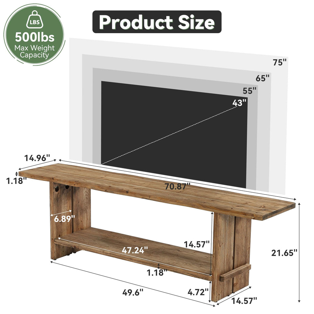 71" Solid Wood 2-Tier TV Stand X32098
