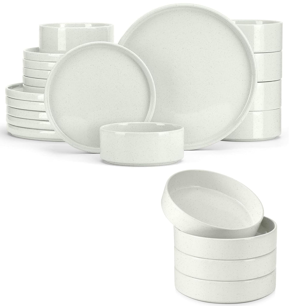 18-Piece Speckled White Stoneware Dinnerware Set Y493089