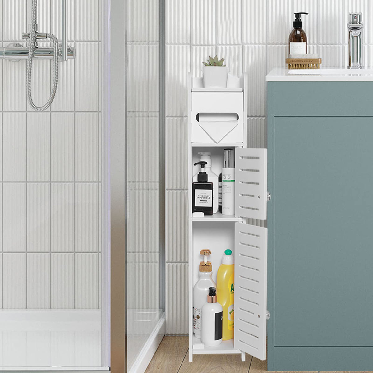 White Over The Toilet Storage Cabinet with 2 Doors & Shelves O924