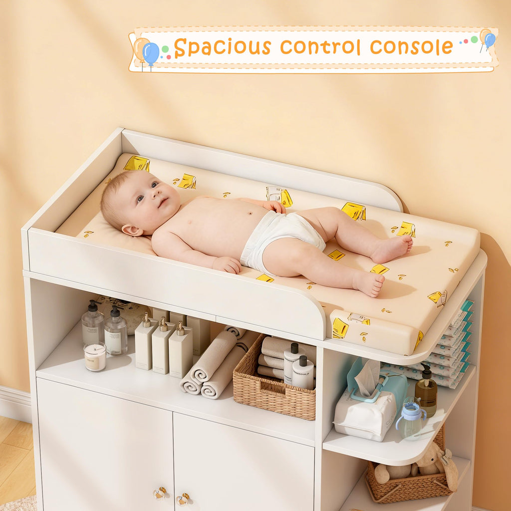 White Wood Changing Table Dresser with Cabinet C7191
