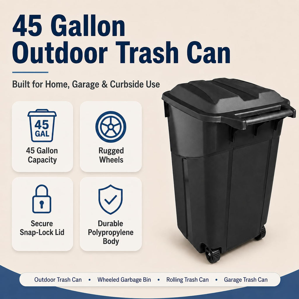 45 Gallon Wheeled Outdoor Trash Can with Lid G8719