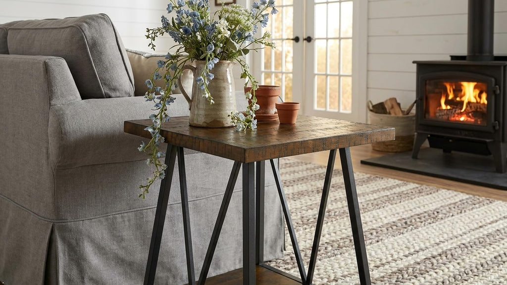 Mid Century Modern End Table with Storage, 2-Tier Open Shelves, Cherry Walnut S829812