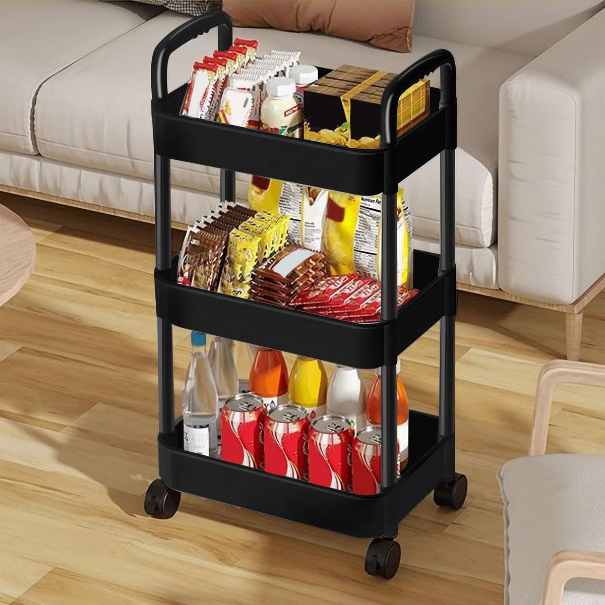 Black 3 Tier Rolling Cart N7845
