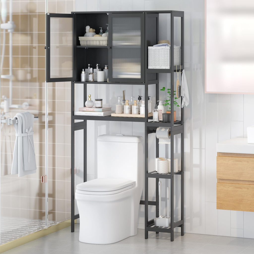 Black Over the Toilet Storage Cabinet with Adjustable Shelves T663