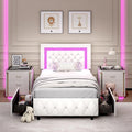 White Twin Bed Frame with Storage Drawers and LED Lights C8589