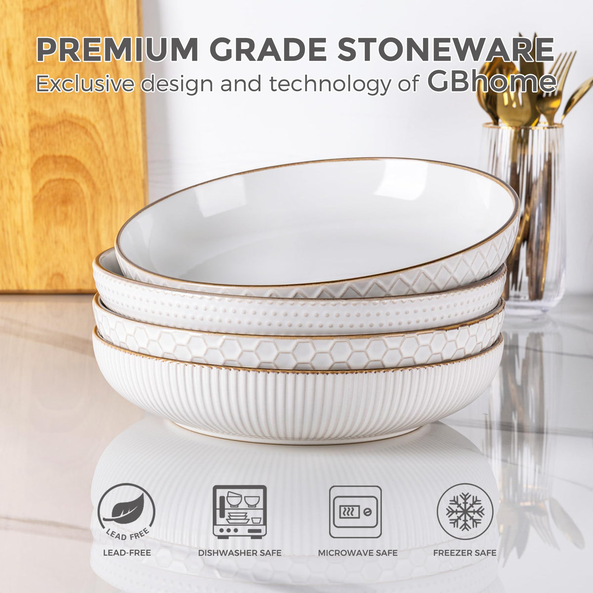 9.5'' 42 Ounce Stoneware Ceramic Pasta Bowls Set of 4 R874370