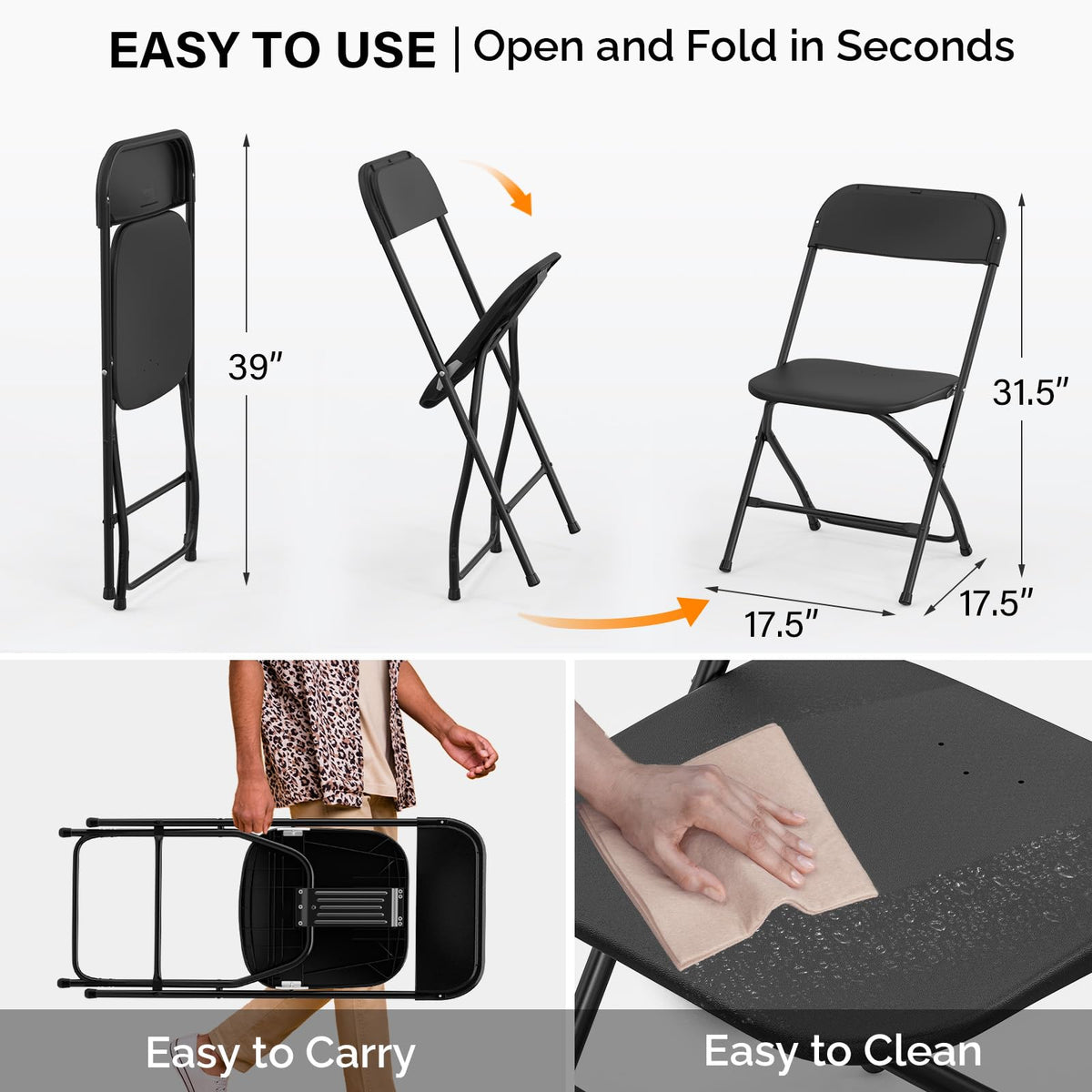 10 Pack Black Plastic Folding Chair K6189