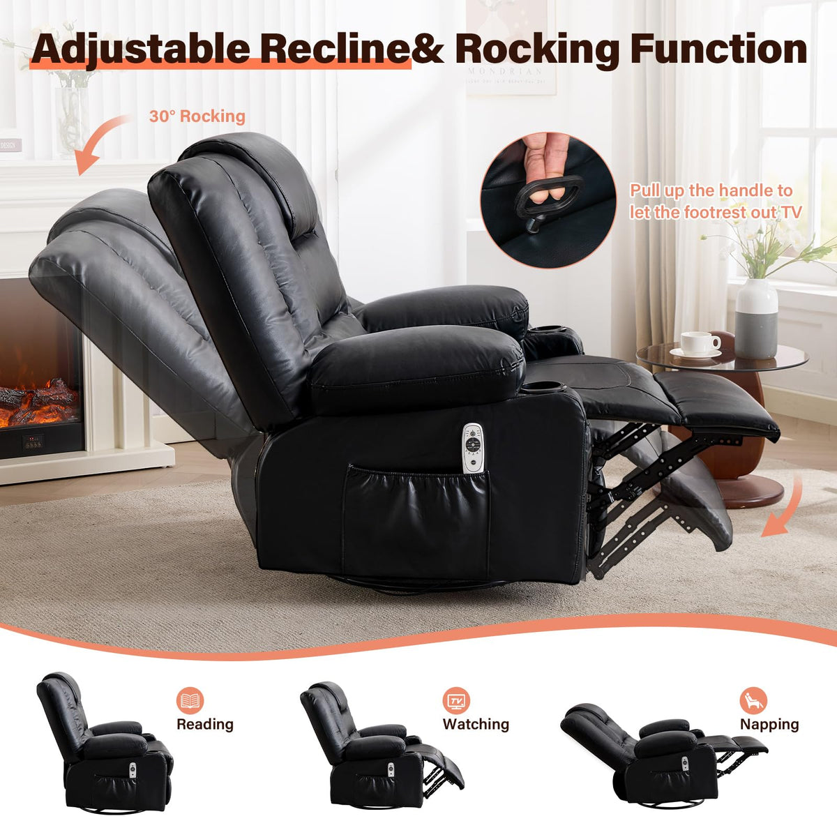 Swivel Rocker Recliner Chair with Vibration Massage and Heat Q97534