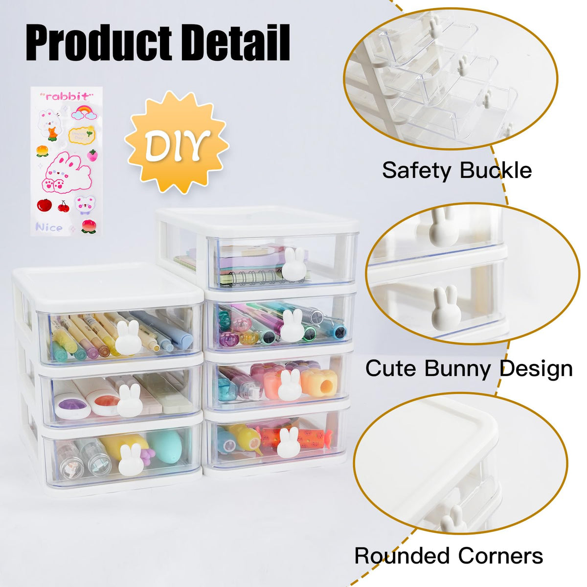 White 3 Tier Small Desk Organizer with Drawer A86497