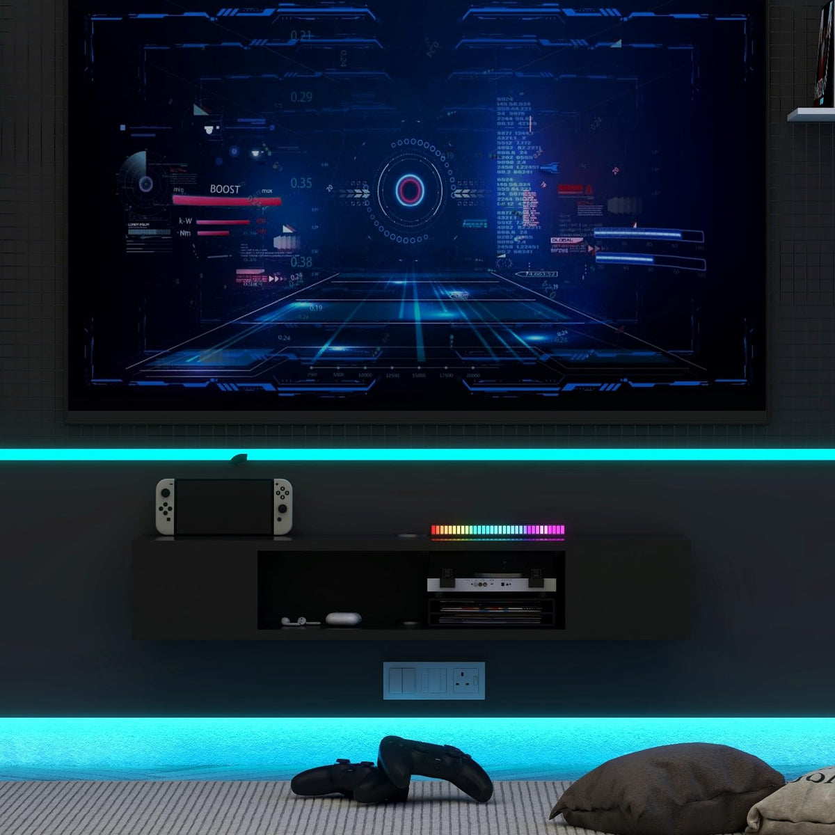 Black Wall Mounted Floating TV Stand with Storage A1136