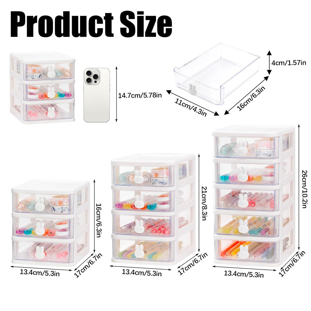 White 3 Tier Small Desk Organizer with Drawer A86497