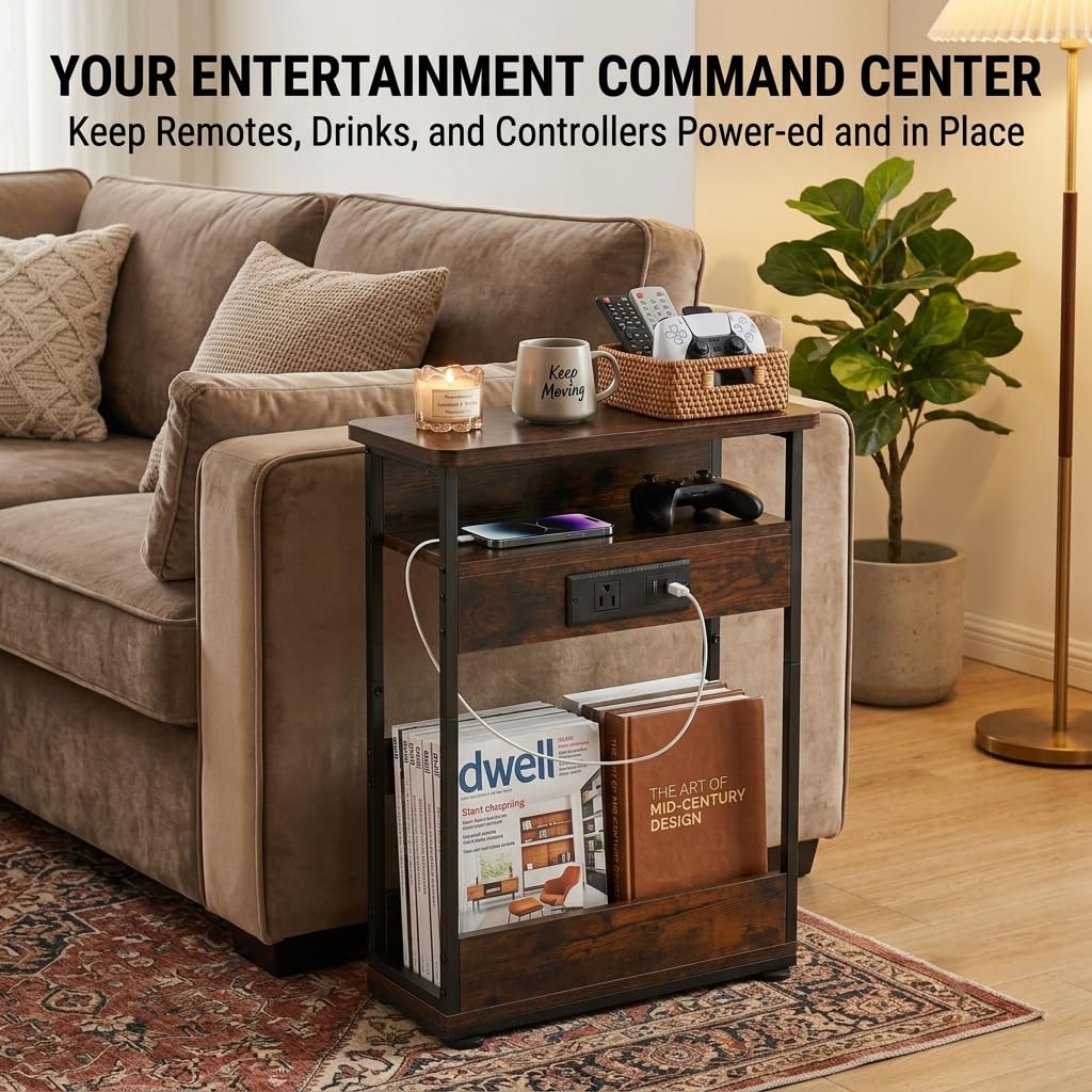 Narrow Side Table with Charging Station Q3729