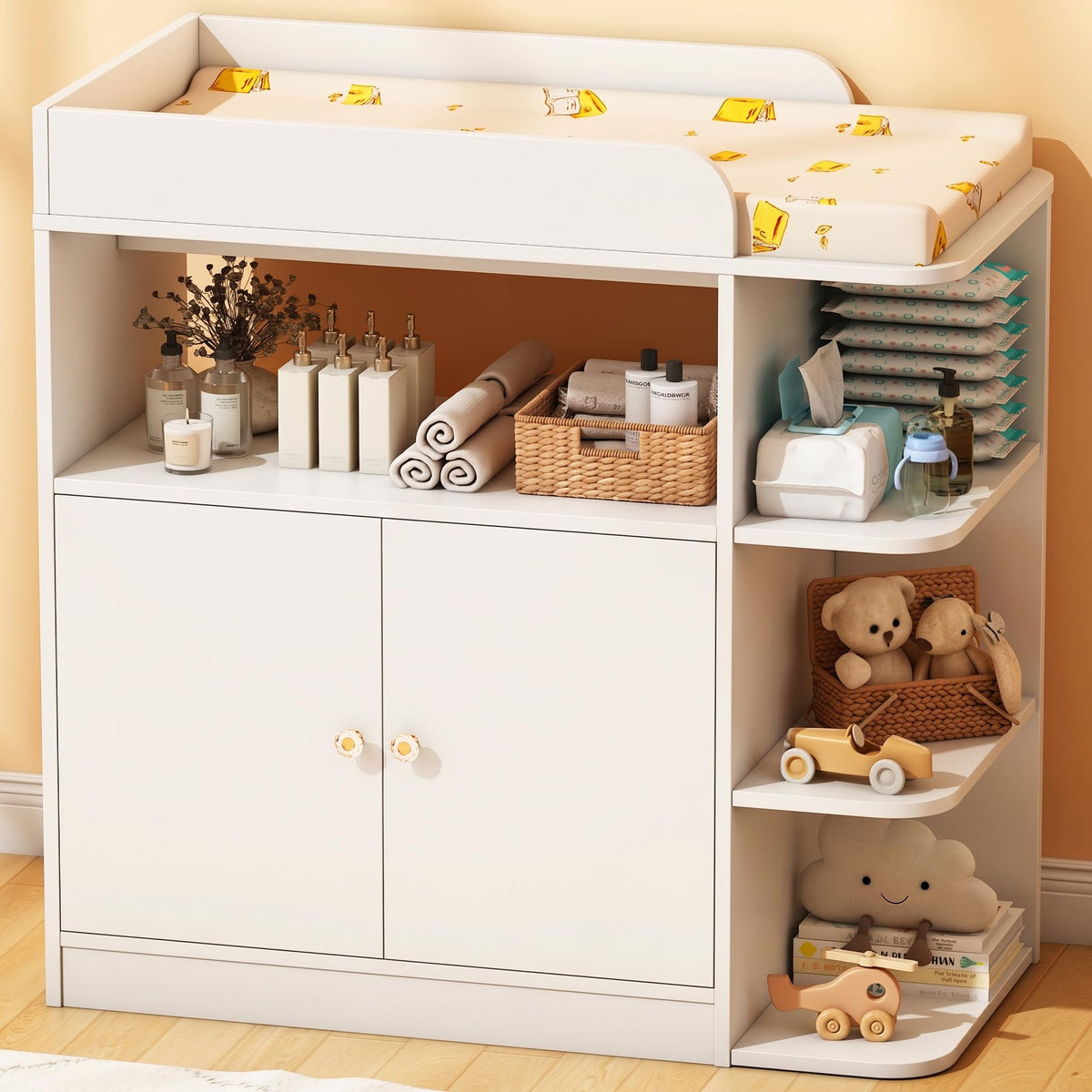 White Wood Changing Table Dresser with Cabinet C7191