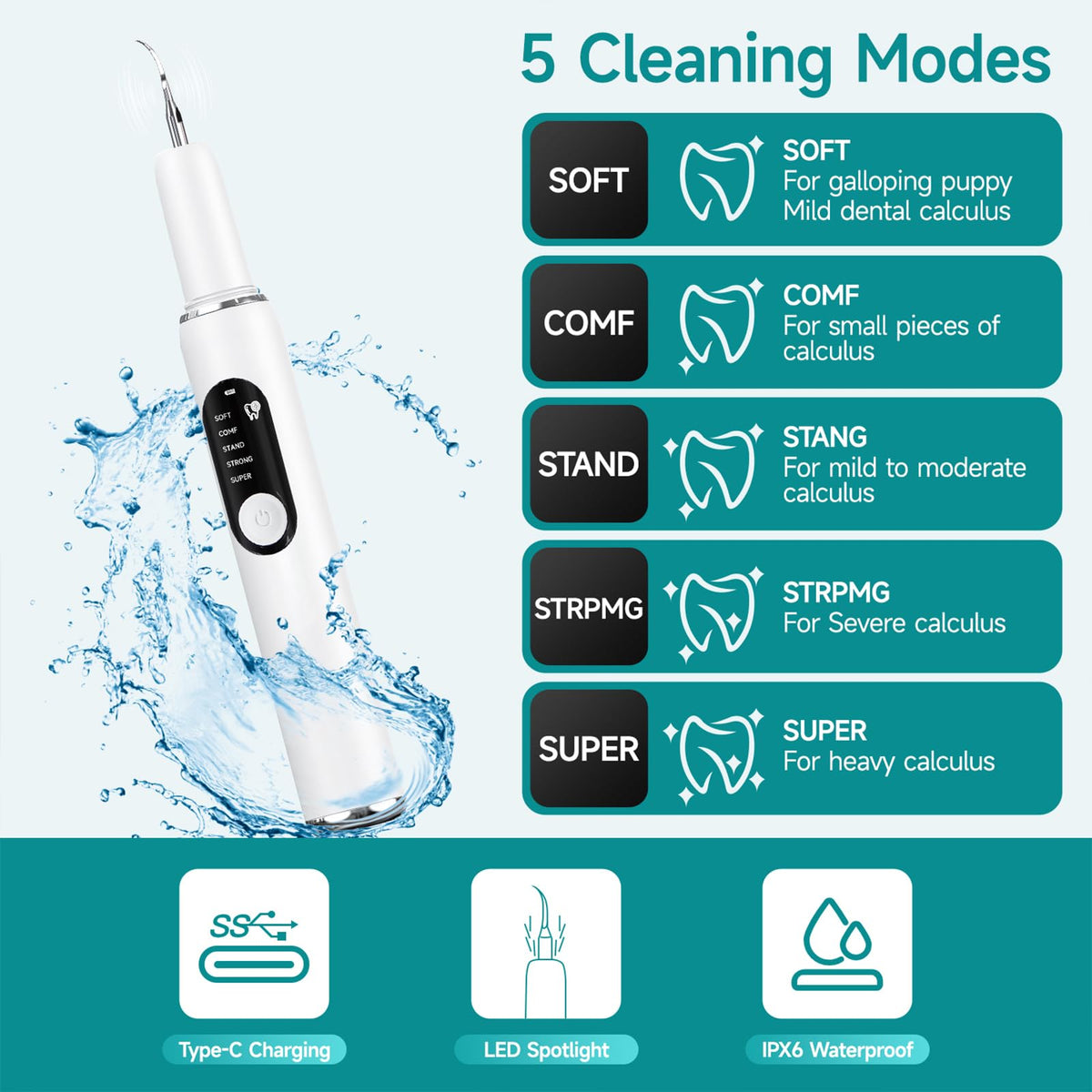 White Dog Teeth Cleaning Kit with LED Light S153054