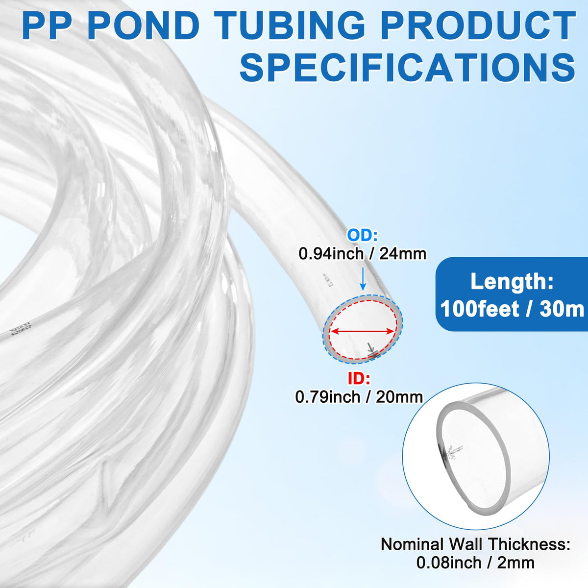 Clear 3/4" ID x 1" OD 100ft Flexible Vinyl Tubing M56520