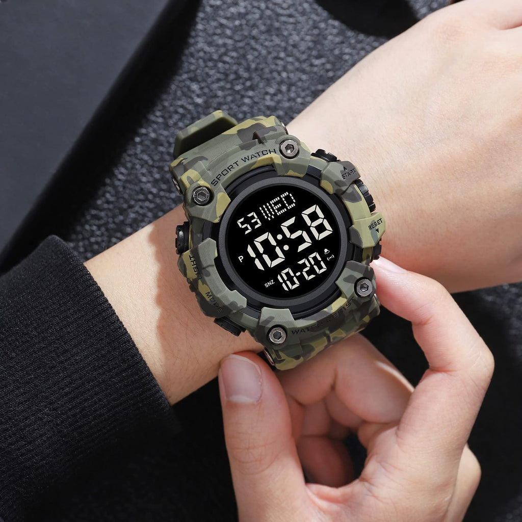 Men's Digital Military Sports Watch Large Face 50M Rubber LED U811