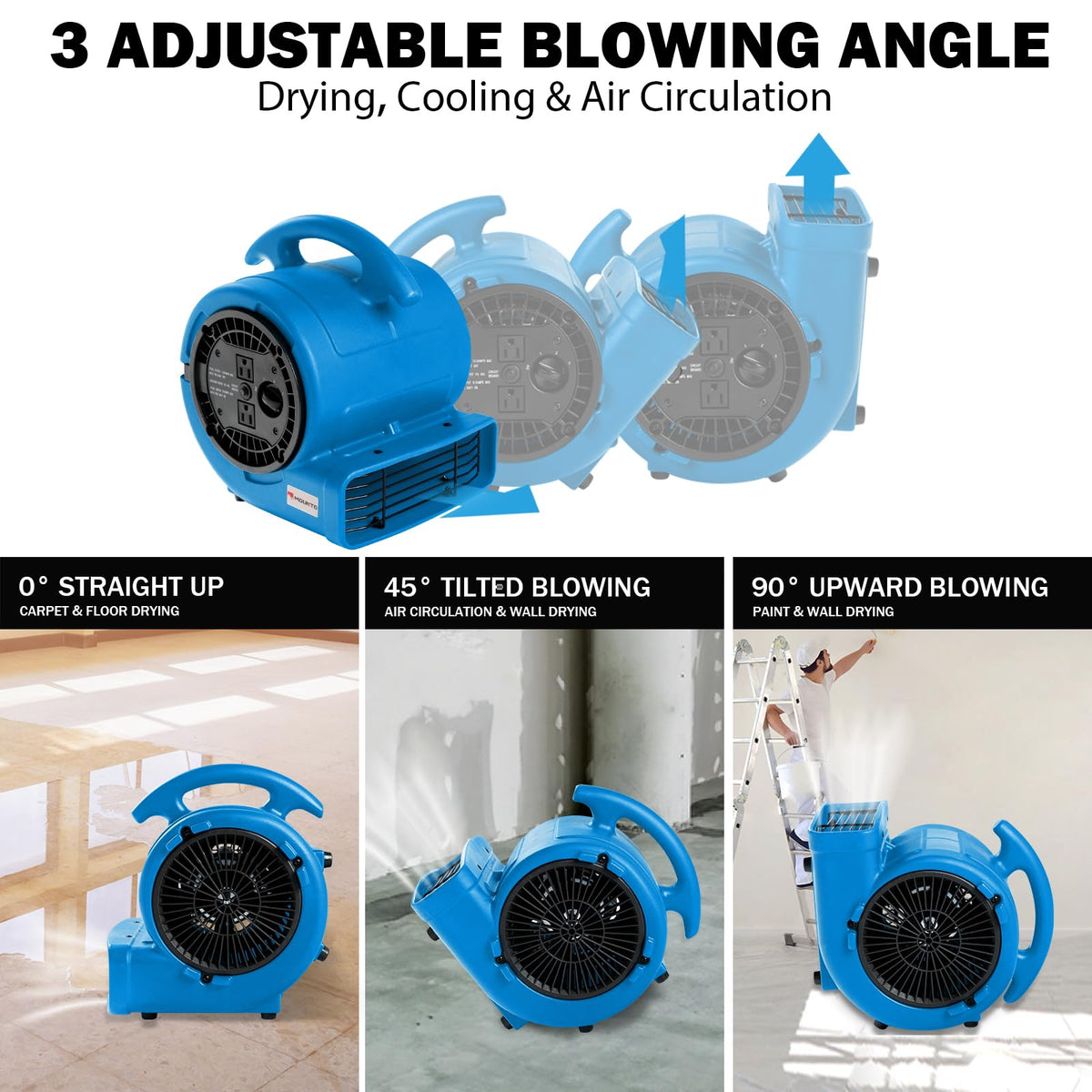 1/5hp 800cfm 3-Speed Air Mover Blower Fan with Dual Outlet G144215