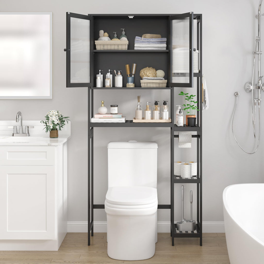 Black Over the Toilet Storage Cabinet with Adjustable Shelves T663