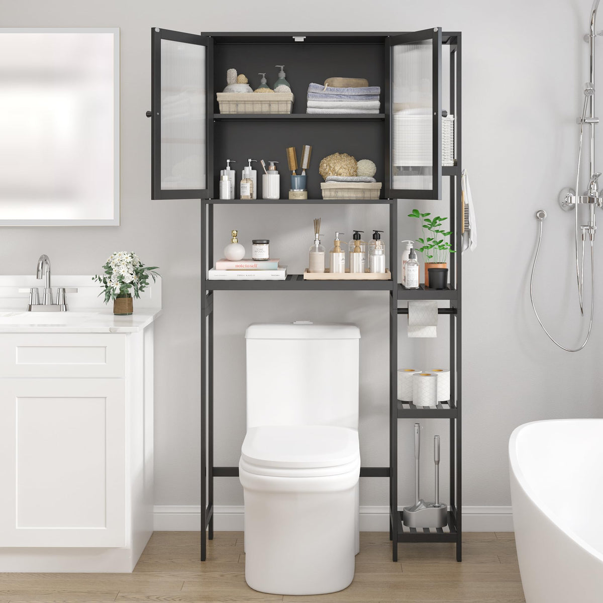 Black Over the Toilet Storage Cabinet with Adjustable Shelves T663