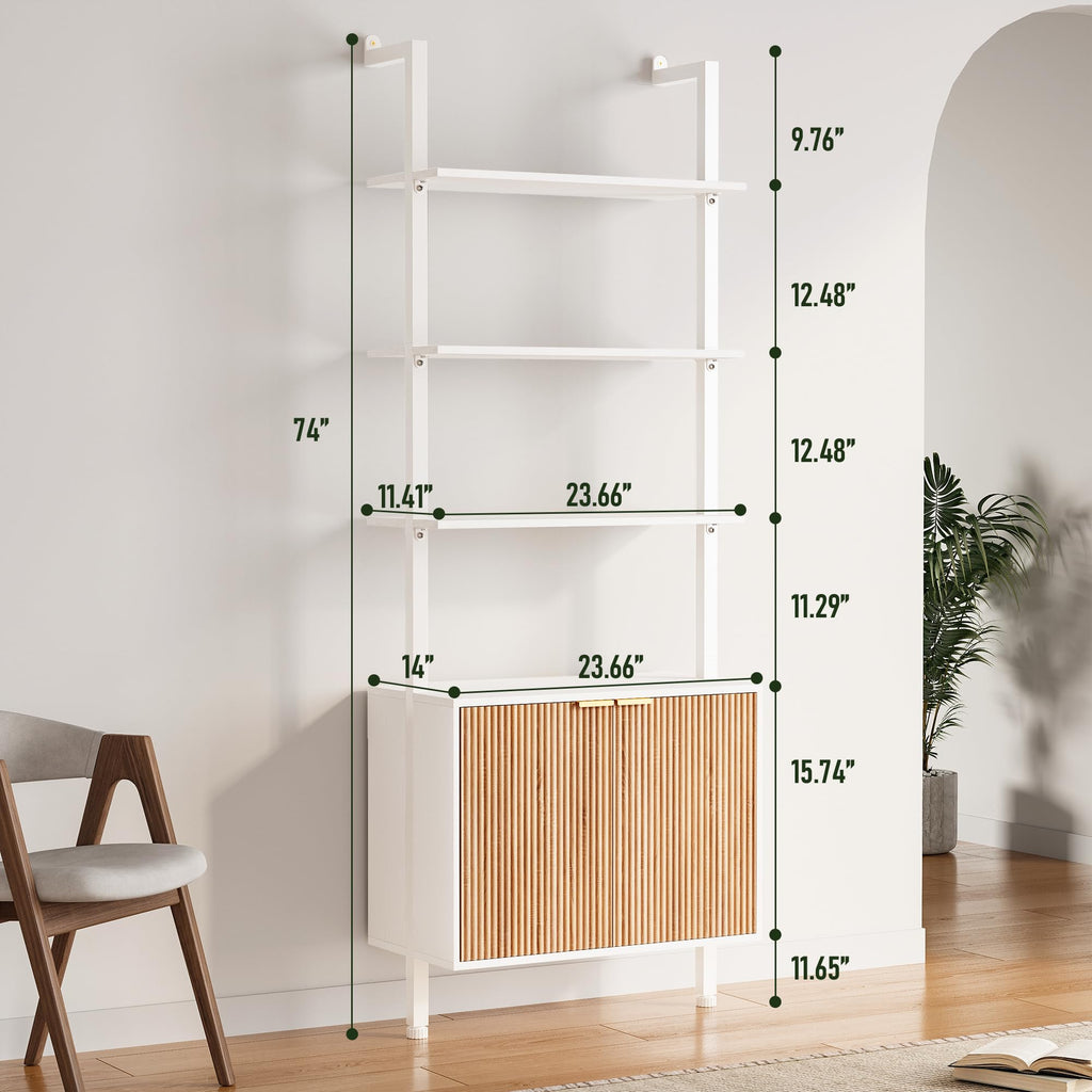 74" Tall White and Oak Bookshelf with Storage Cabinet H981