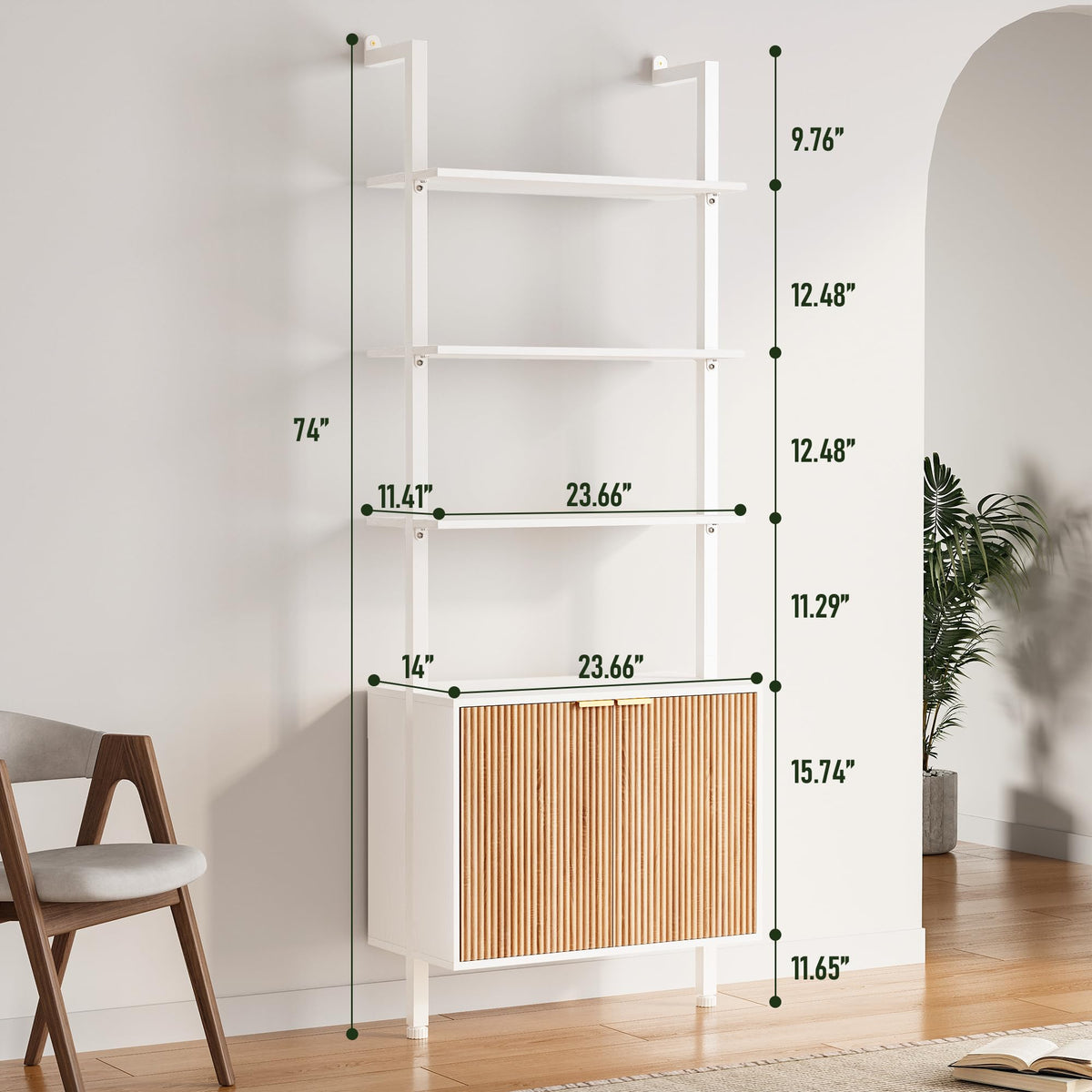 74" Tall White and Oak Bookshelf with Storage Cabinet H981