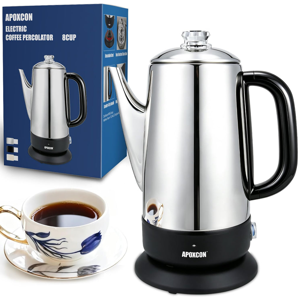 Electric Stainless Steel Coffee Percolator 1200ml 8 Cup R533742