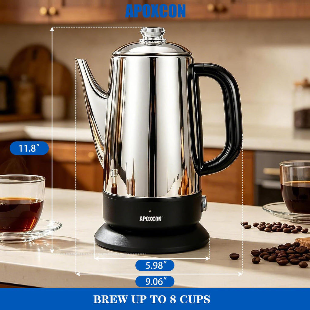 Electric Stainless Steel Coffee Percolator 1200ml 8 Cup R533742