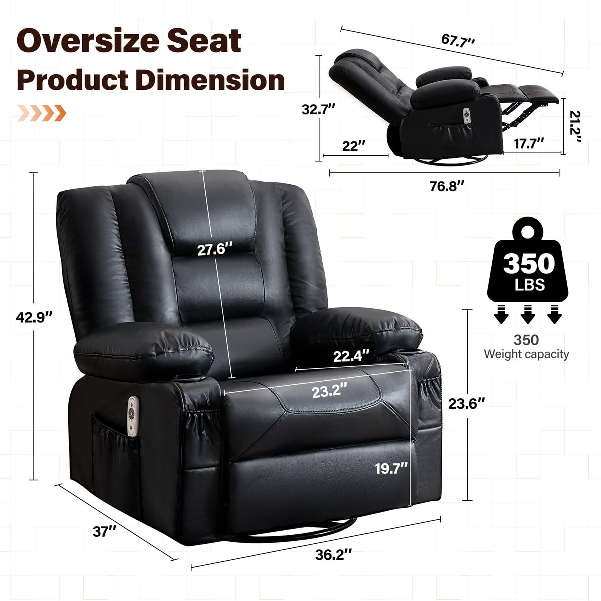 Swivel Rocker Recliner Chair with Vibration Massage and Heat Q97534