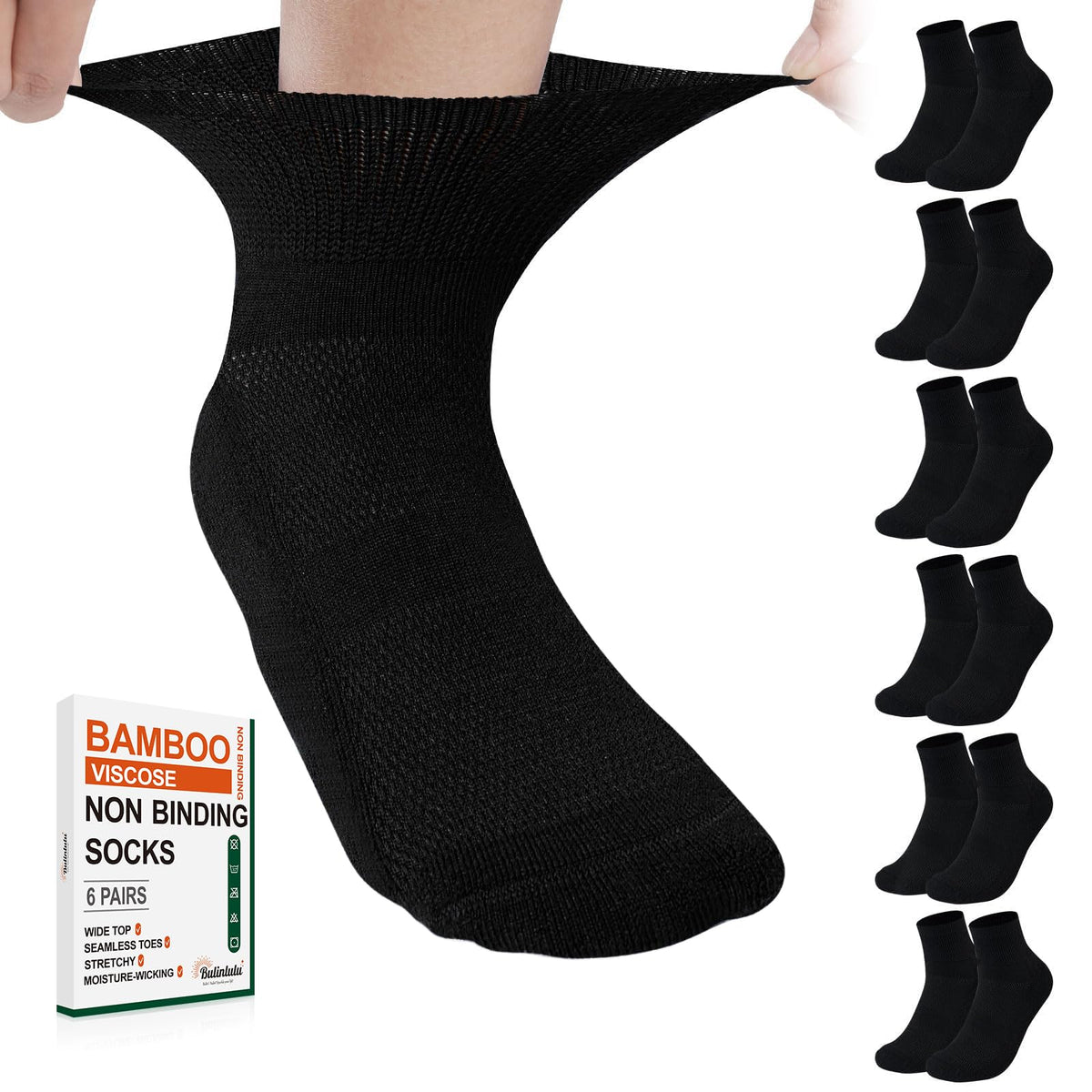 Bamboo Viscose Non Binding Ankle Socks 6 Pairs J5816
