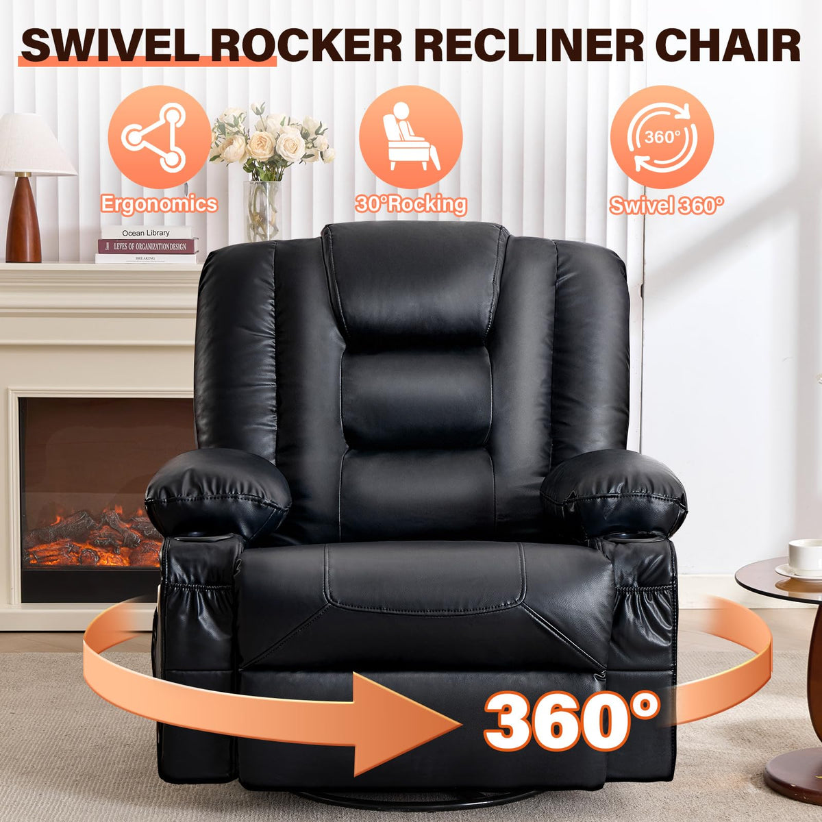 Swivel Rocker Recliner Chair with Vibration Massage and Heat Q97534