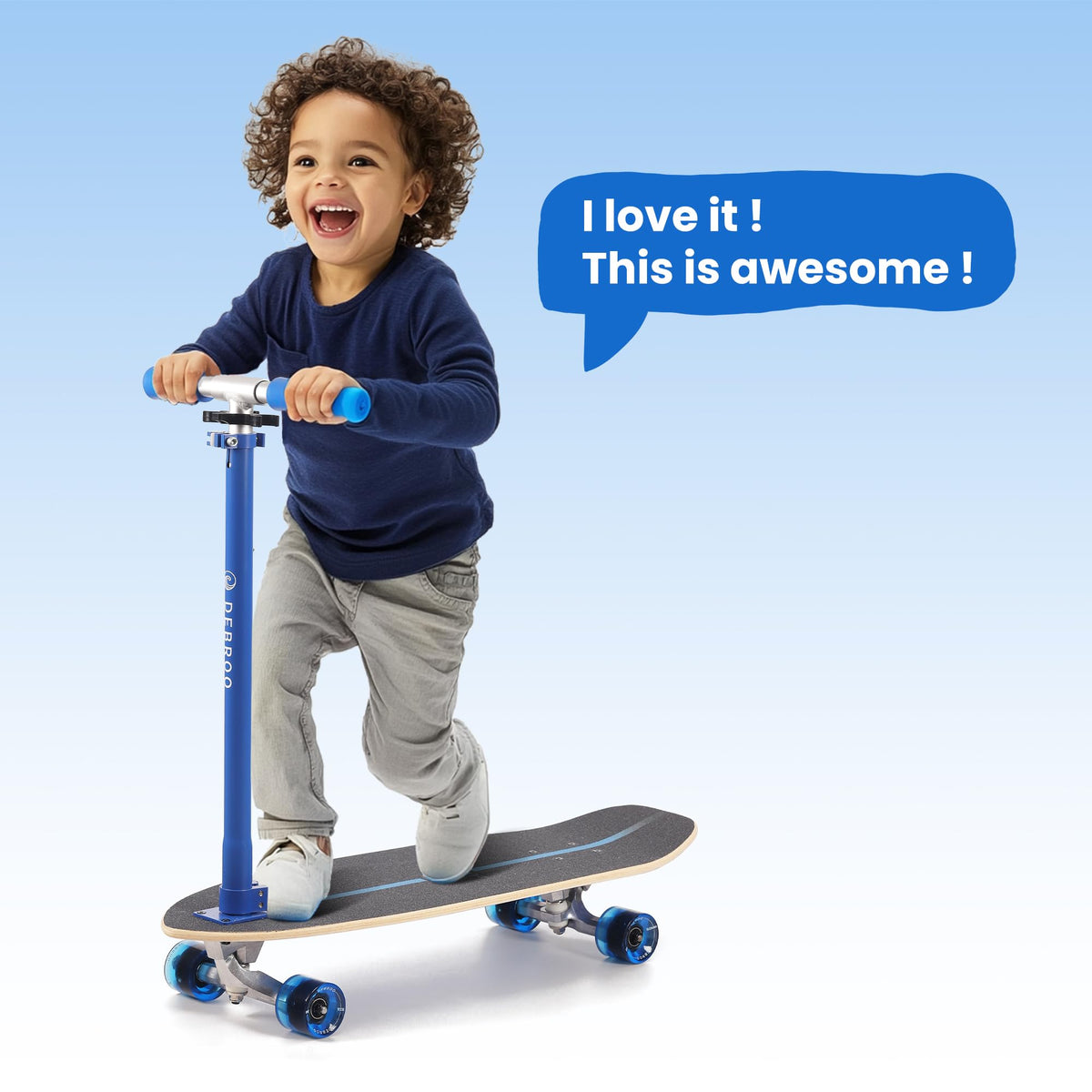 2-in-1 Kids Skateboard & Scooter with LED Light-Up Wheels, Adjustable Height, Blue Q144