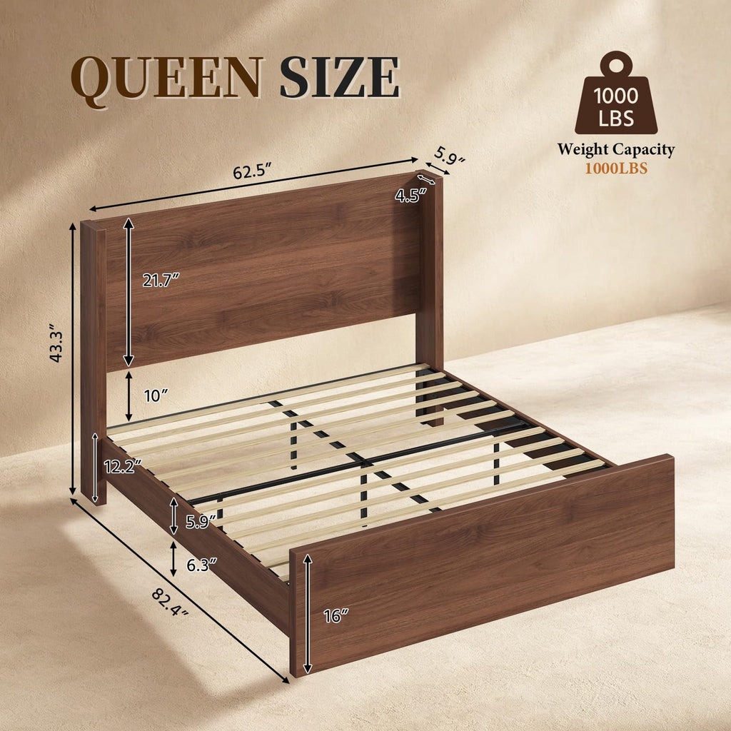 Full Size Wood Platform Bed with Headboard and Footboard M699917