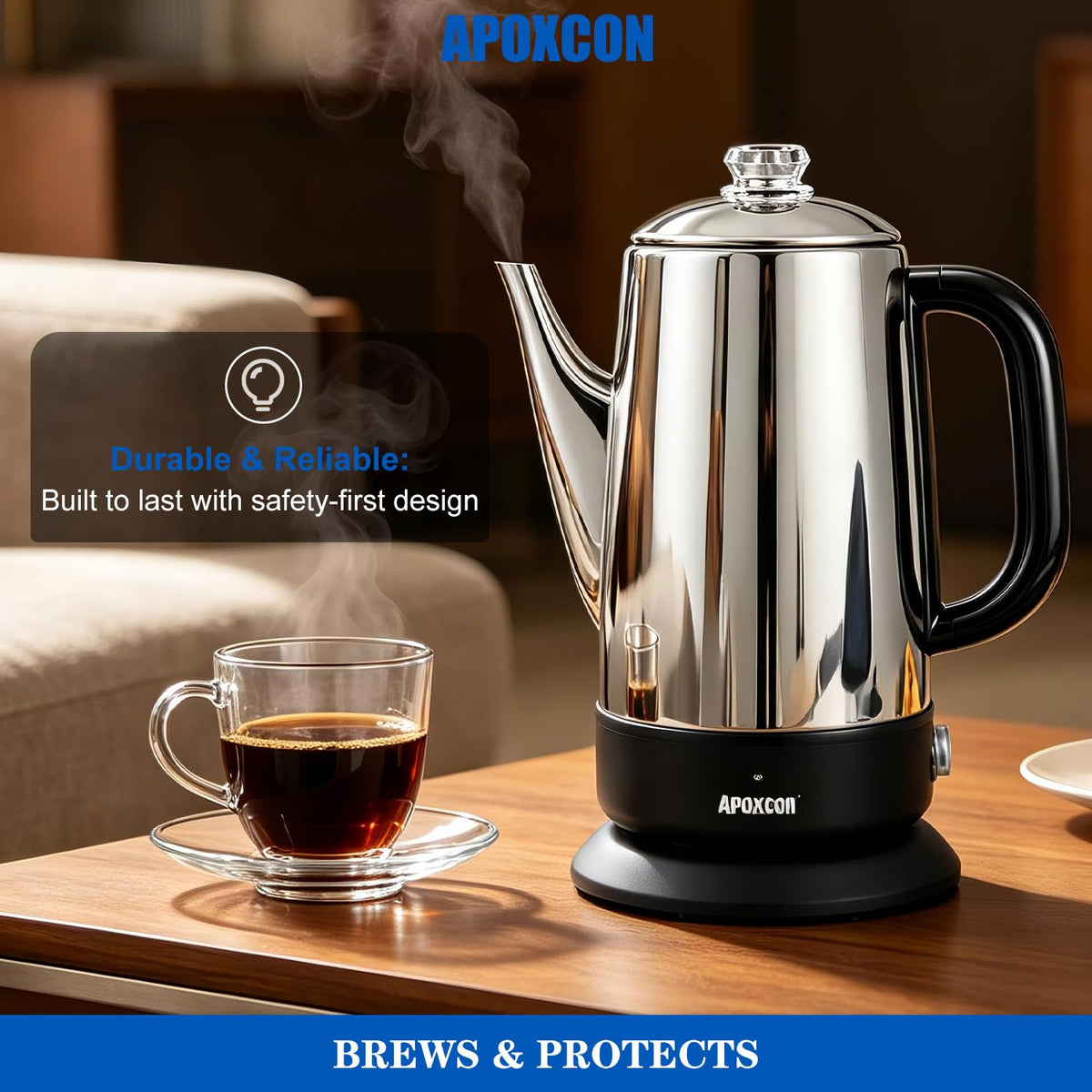 Electric Stainless Steel Coffee Percolator 1200ml 8 Cup R533742