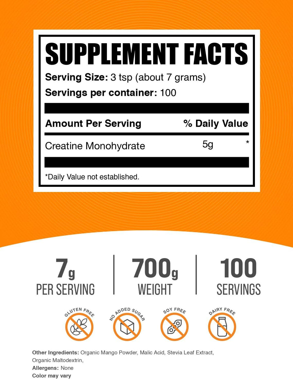 Micronized Creatine Monohydrate Powder, Mango Tango, 700g G61790